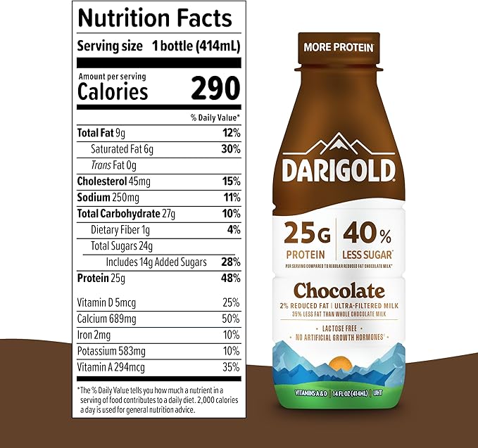 Darigold FIT High Protein Milk 2 Percent - Ultra-Filtered, Low Fat, Lactose Free - 25g Protein, 40% Less Sugar - 14oz Bottles, 12 Pack (Chocolate Milk)