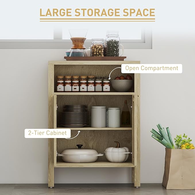 HOMCOM Rattan Sideboard Buffet Cabinet with Storage, Modern Accent Cabinet with 2 Doors and Adjustable Shelf, Freestanding Buffet Table for Entryway Living Room, Natural