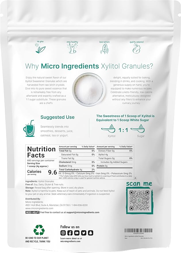 Xylitol Sweetener, 6 Pounds, Natural Sweetener, 1:1 Sugar Substitute and Low Calorie, Great for Baking and Cooking, No After Taste, Keto Friendly