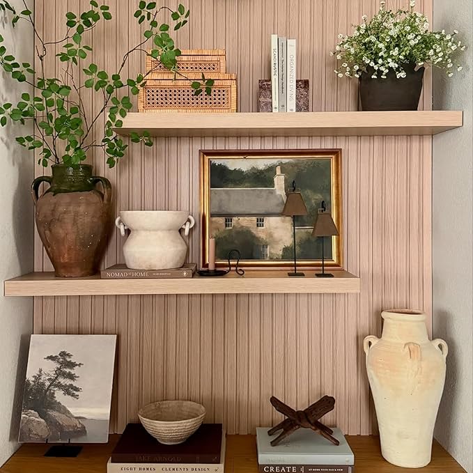 IAE Floating Wall Shelves 24 inch,Bathroom Shelf Wall Mounted,Invisible Shelf Floating Kitchen Shelves,Wooden Wall Shelving with Brackets for Living Room Wall Mounted,Easy Install,Set of 2,Natural