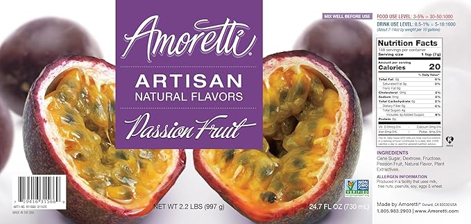 Amoretti - Natural Passion Fruit Artisan Flavor Paste, 2.2 lbs, Perfect For Ice Cream, Beverages, Cakes, and more, Preservative Free, Vegan, Gluten Free, No Artificial Sweeteners, Highly Concentrated