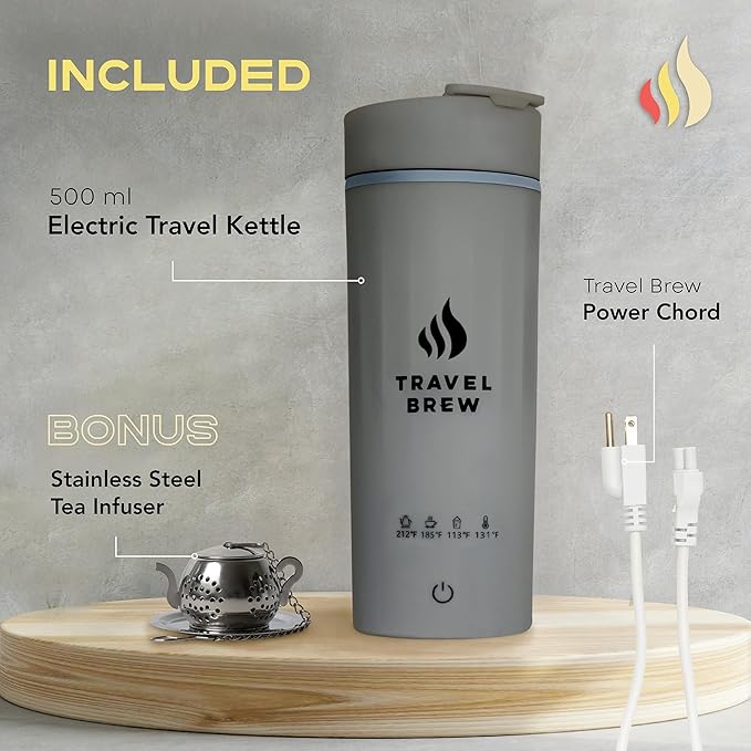 Portable Travel Kettle with Tea Infuser- Mini Electric Kettle with 4 Temperature Settings, with Auto Shut-Off & Boil Dry Protection (Gray)
