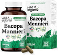 Wild & Organic Bacopa Monnieri Capsules 600 mg - Brain Support - Natural Bacopa Supplements - Brahmi Capsules - 180 Days of Supply - Vegan, No Fillers, Non-GMO - 180 Count