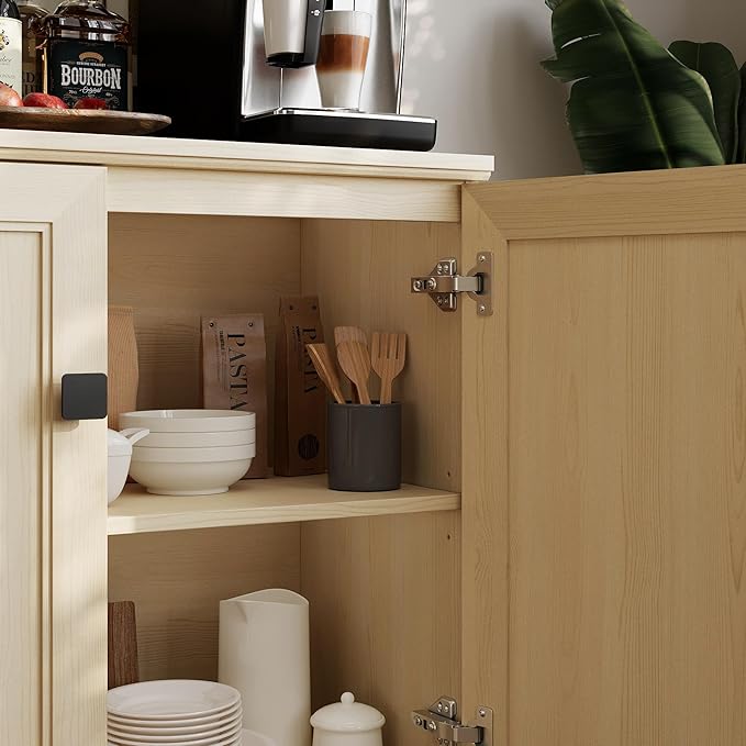 Multifunctional Buffet Sideboard Cabinet Farmhouse Modern Storage Cabinet with Adjustable Shelves for Kitchen, Coffee Bar, Living Room, Beige