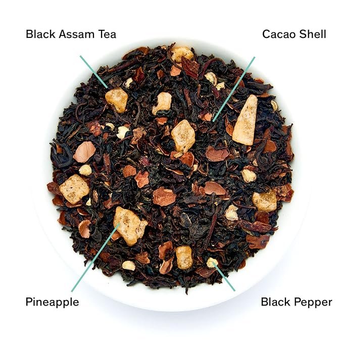 August Uncommon Silencio Holiday Tea – Dried Pineapple, Cacao Shell & Assam Loose Leaf Black Tea – Vegan, Gluten-Free, Non-GMO – Bold, Tropical Flavor to Warm Winter Moments (1.8oz)