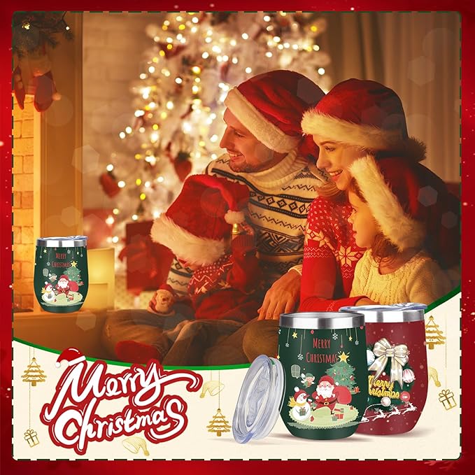 MEZMUT 12oz Unique Mom Christmas Gifts for Women - Insulated Stainless Steel Wine Tumblers with Lids & Straws