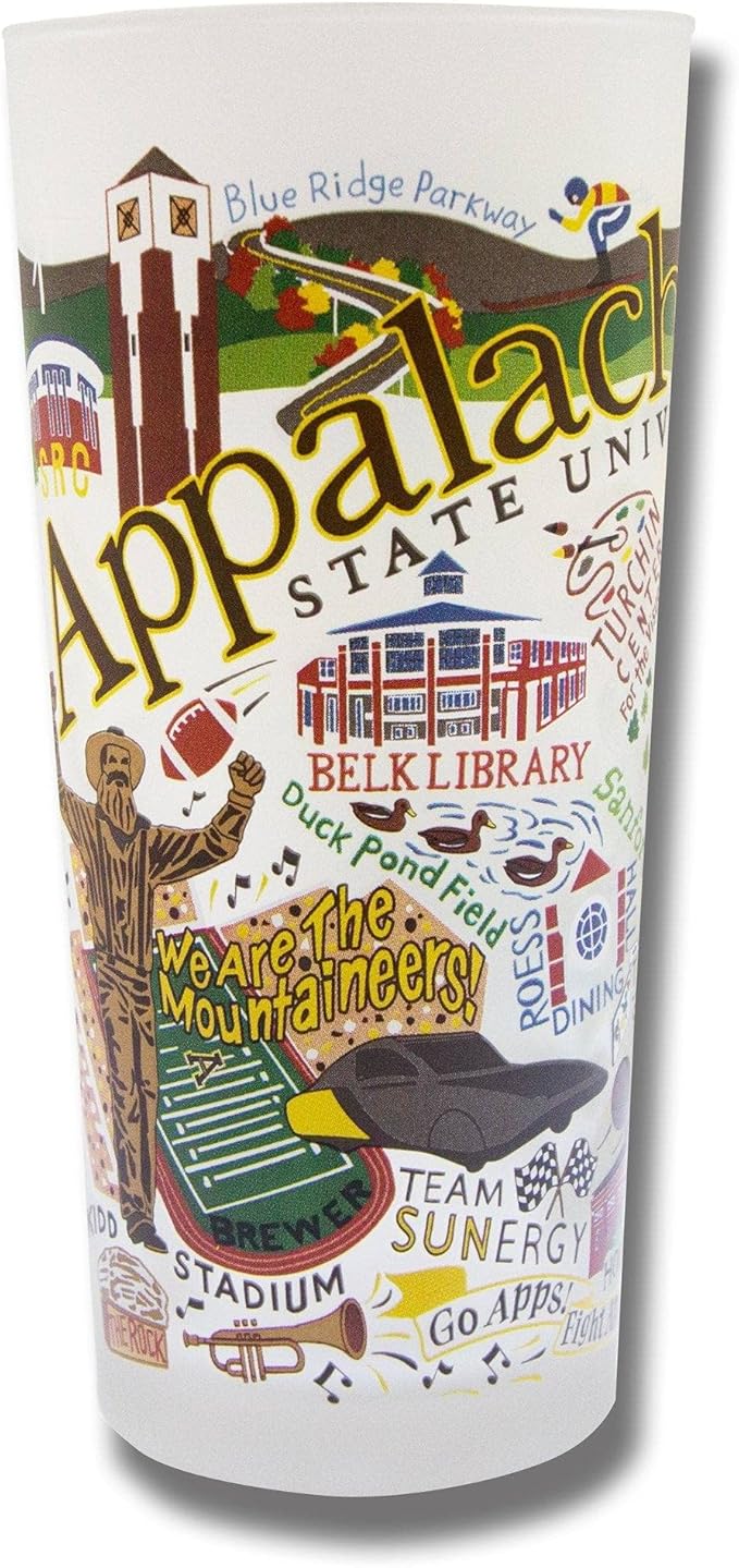 Catstudio Drinking Glass, Appalachian State University Glass Cup for Kitchen, 15oz Dishwasher Safe Tumbler for ASU Alumni