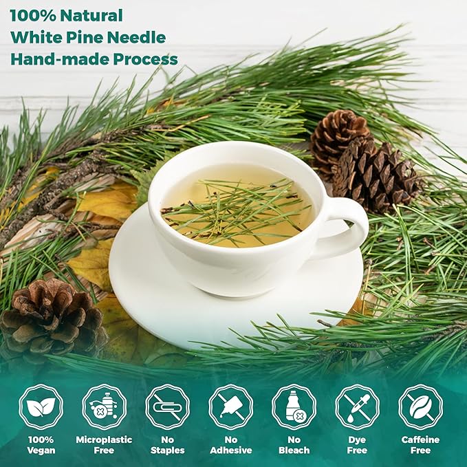 USA Fresh White Pine Needle Tea – 100% Pure Wild-Harvested USA Pine Needles, Fresh Aromatic Herbal Tea, No Additives, Premium Loose Leaf, Natural Forest Flavor (4oz)