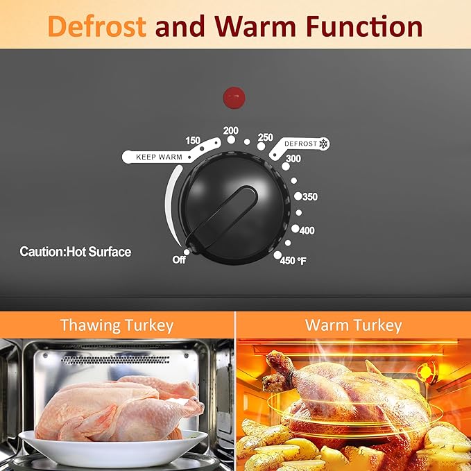 Sunvivi Electric Roaster,18 Quart Roasting Oven with Self-Basting Lid Removable Pan,Turkey Roaster Oven with 150 to 450F Temperature Control Cool-Touch Handles,Grey
