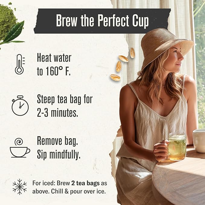 Numi Organic Matcha Toasted Rice Tea, 54 Matcha Tea Bags, Flavorful Green Tea, Microplastic Free Tea Bags