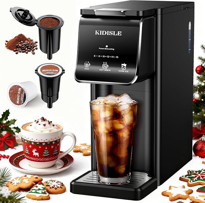 Single Serve Coffee Maker – Hot & Iced, K Cup & Ground Compatible, Reusable Pod Filter, 6–16oz Brew Sizes, 40oz Water Tank, Easy-to-Use, Black