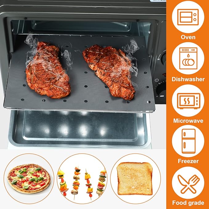 6 Pack Reusable Liners for Toaster Oven Non Stick Fryer Mat Air Fryer Oven Liners Easy Clean Toaster Mat Compatible with Cuisinart, Ninja, Kalorik Microwave(9 x 11 Inch)