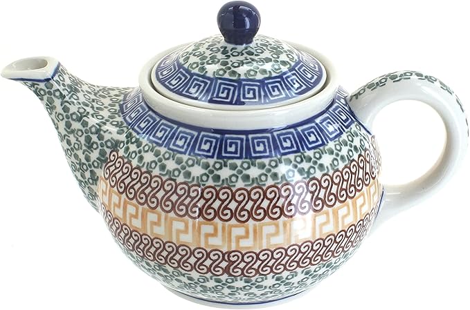 Blue Rose Polish Pottery - Brown Athena Small Teapot - 3.5 Cup Capacity - Hand-Painted Polish Pottery Ceramic Coffee & Tea Server