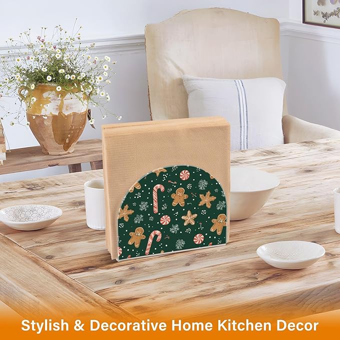 Christmas Gingerbread Snowflakes Napkin Holder for Table Paper Cocktail Napkin Holders for Kitchen Dinning Acrylic Dinner Napkin Dispenser for Dinner Home Decor Bar 1 Pack