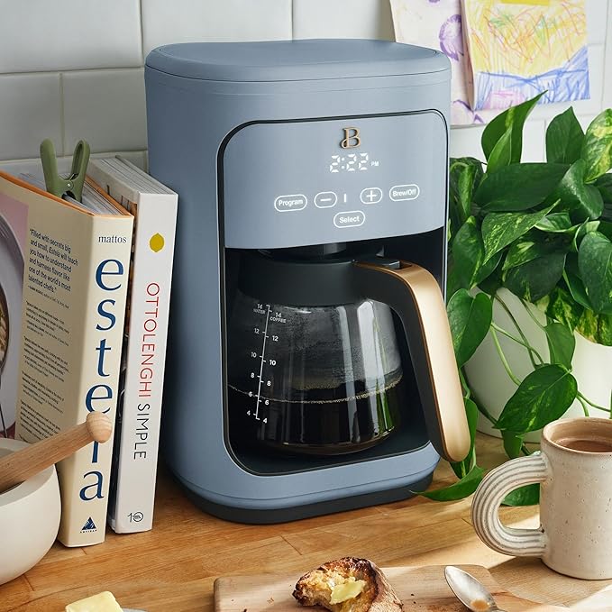 Beautiful 14-Cup Programmable Drip Coffee Maker with Touch Display - Automatic Coffee Machine with Timer for Home & Office - by Drew Barrymore (Cornflower Blue)