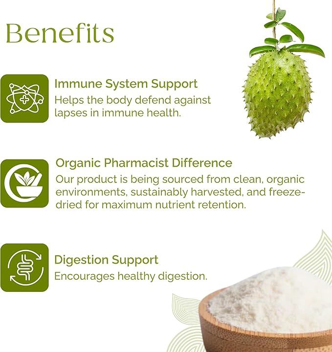 Organic Pharmacist Soursop Fruit Powder, Graviola, Guanabana Powder, Guyabano, Soursop Bitters, Encourages Gut Health & Immune Support, Teas, Juices and Smoothies