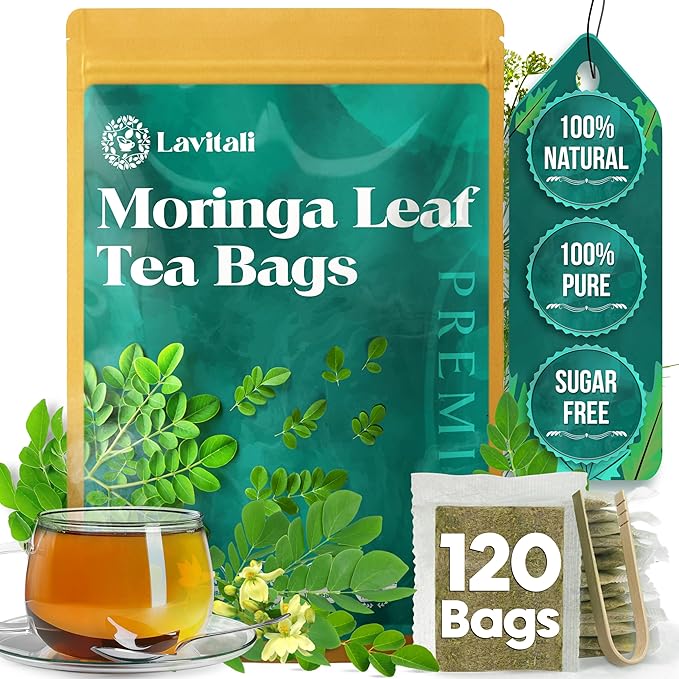 Lavitali, Moringa Leaves Tea Bags | 120 bags, 100% Pure Herbal Tea | Caffeine-Free, Eco-Friendly Filter Bags | Daily Natural Botanical, Hot or Iced Herbal Infusion