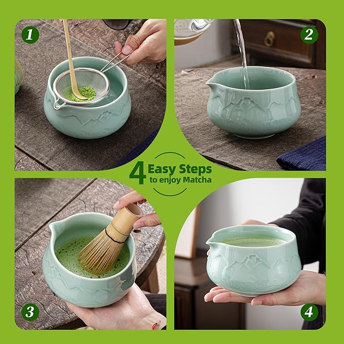 TEANAGOO Matcha Whisk Set 7pcs+2Cups(7.2oz),Ceramic Matcha Set,Matcha Kit for Ceremony,Matcha Tea Set for Making Breakfast,Whisk Set and Bowl with Scoop&Sifter,Gift for Friend