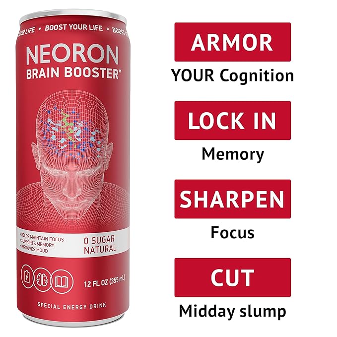 NEORON - Brain Defender, Focus & Memory Support, Sugar‐Free Nootropic Drink, Vegan (Pack of 12, Ginger Kick, Orange & Grapefruit)