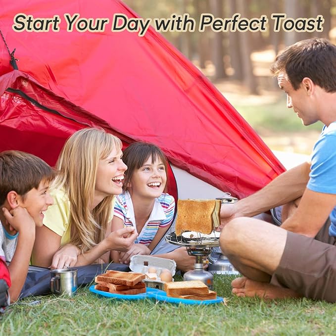 Portable Camping Toasters 4 Slice - Stainless Steel Folding Camp Stove Toaster with Clip Handle - Perfect for Outdoor Hiking, Picnic and RV Trips