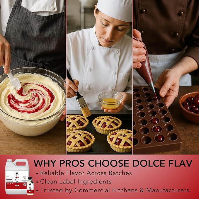Dolce Flav Cherry Flavoring – 32 Ounce Oil-Soluble Kosher, Sugar-Free, Concentrated Fruity Flavor for Candy, Chocolates & Desserts