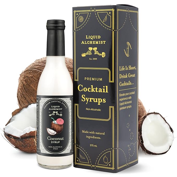 Liquid Alchemist Coconut Syrup for Drinks - Real Ingredients Make our Cream of Coconut Syrup a Perfect Pina Colada Drink Mix - Tropical Flavoring for Drinks - Vegan & Non-GMO (12.7 oz)