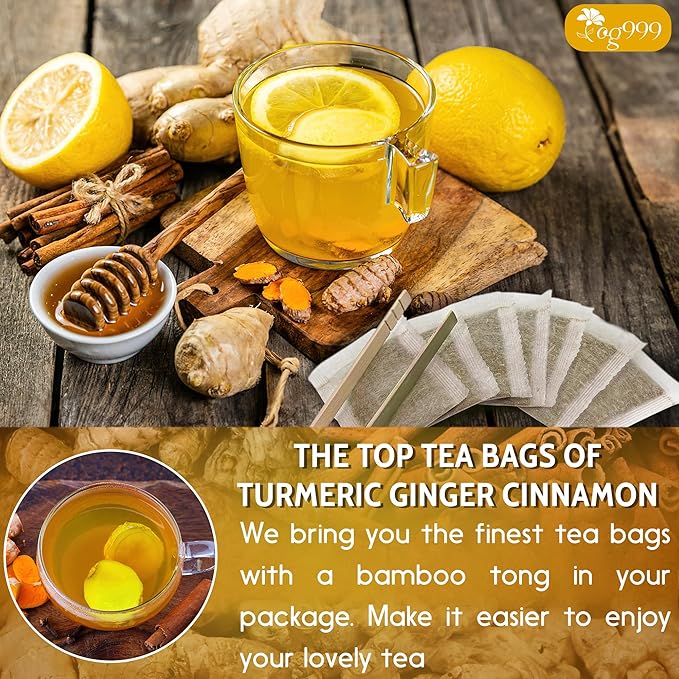 TOG999, 30 Bags Premium Turmeric Ginger Cinnamon Tea. Upgraded Version. Improve Digestion, Support Brain, Weight, Skin and Sleep. Eco-Conscious Tea Bags. No Sugar, No Caffeine, No Gluten, Vegan.