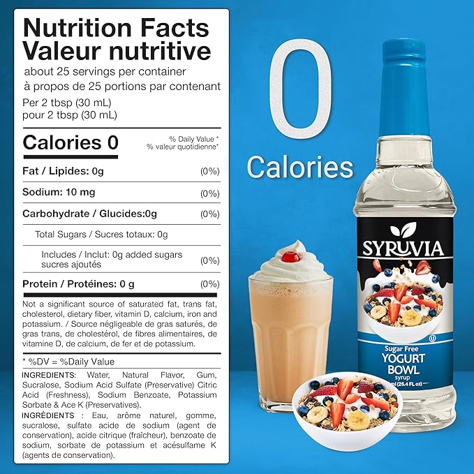 Syruvia Sugar Free Coffee Syrup, Yogurt Bowl Flavored Syrup for Drinks, Lattes and Desserts – 25.4 fl oz