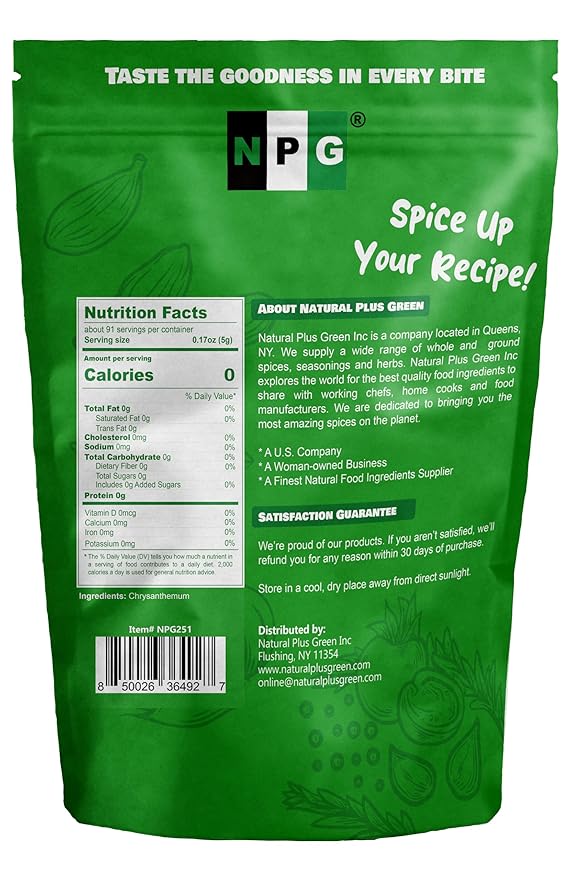 NPG Chrysanthemum Bud Tea 16 Oz, Premium Dried Chinese Tai Ju Flowers, Juhua Herbal Tea, Caffeine-Free, Non-GMO Loose Leaf with Floral Fragrance, Sweet and Refreshing Flavor for Relaxation