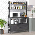 Kitchen Bakers Rack with Baskets,5-Tier Free Standing Storage Shelf Rack,Industrial Microwave Oven Stand,Metal Kitchen Rack Organizer with Hooks(Black)