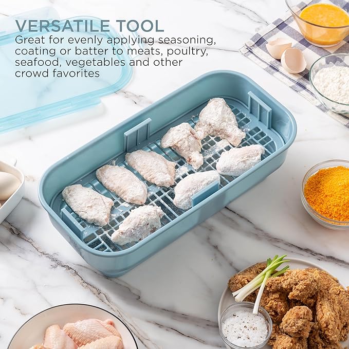 COOK WITH COLOR Collapsible Batter Bowl - Mess Free Breading Shaker Container - Great for Fried Fish, Fried Chicken, Onion Rings, Wings & More, Blue