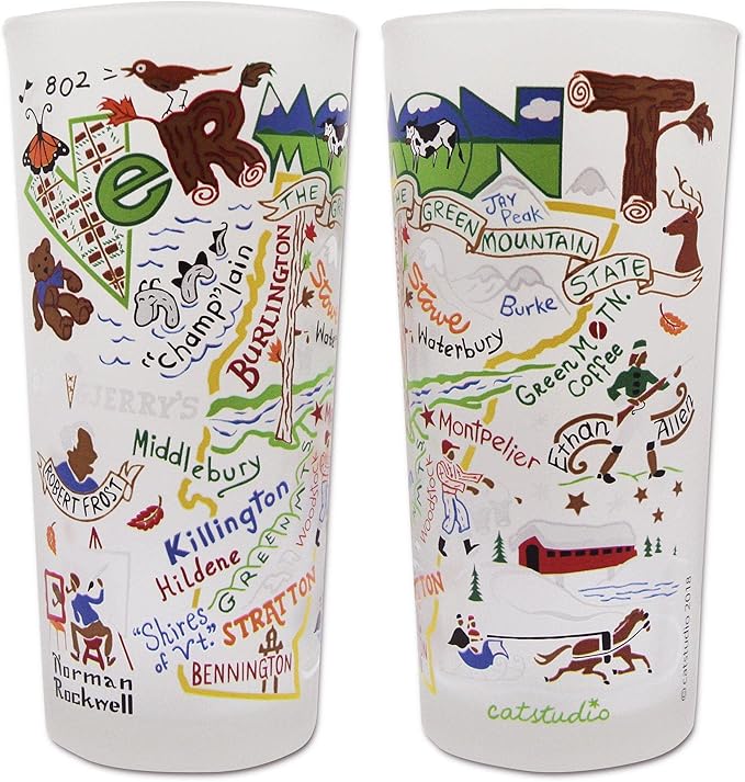 Catstudio Drinking Glass, Vermont Frosted Glass Cup for Kitchen, Drinking Glasses, 15oz Dishwasher Safe Tumbler for Vermont Lovers