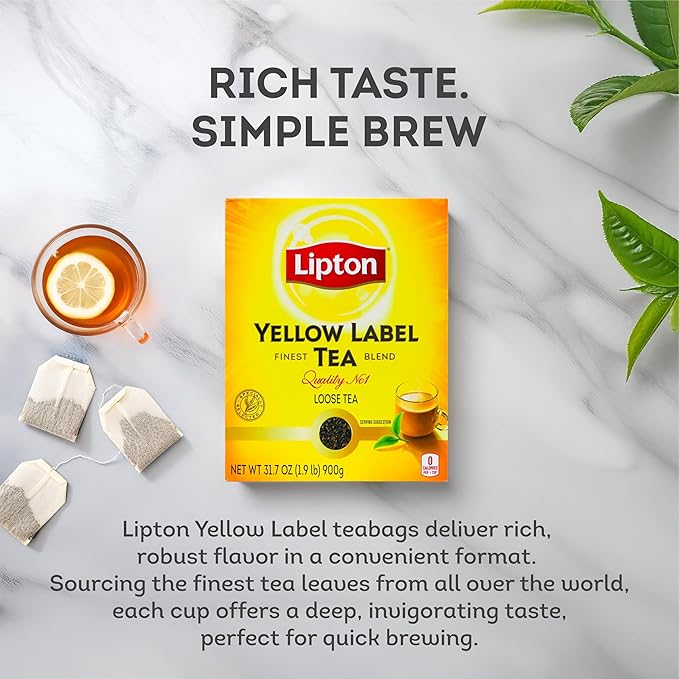 Lipton Yellow Label Finest Blend | Loose Black Tea | Premium Quality | Strong Flavor | Aromatic & Refreshing | 900 Grams (Pack of 1)