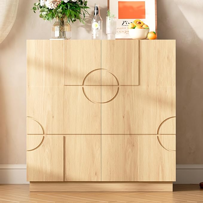 LVSOMT Sideboard Buffet Cabinet with Storage, Modern Accent Credenza with Doors and Adjustable Shelve, 33" Wood Coffee Bar Cabinet for Kitchen, Entryway, Dining Room, Black