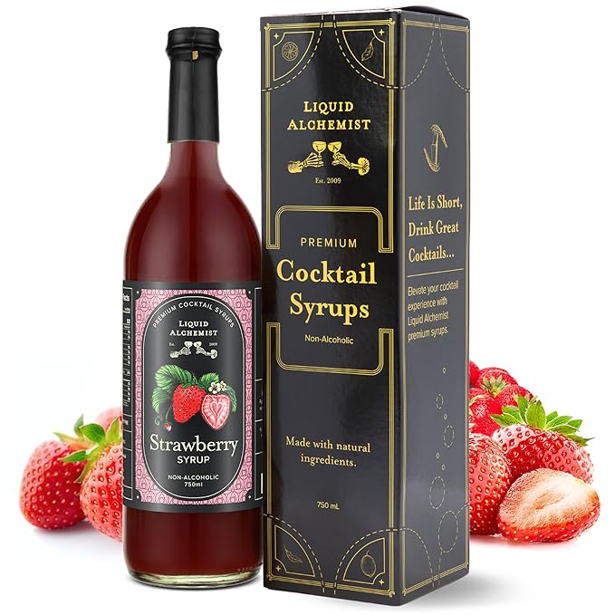 Liquid Alchemist Strawberry Syrup for Drinks - Real Ingredients Make our Strawberry Puree for Drinks a Perfect Margarita Mix - Our Flavored Syrup is Gluten & Dairy Free (25.4 oz)