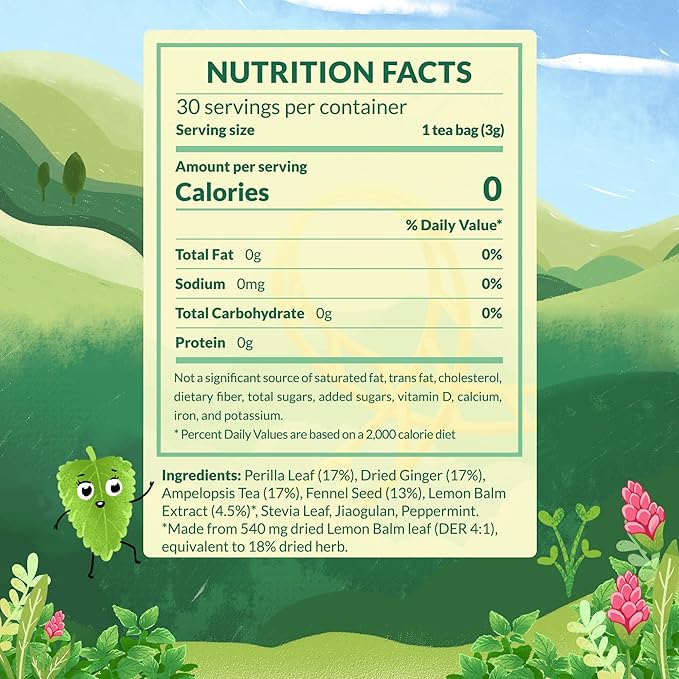 LoveinTea Lemon Balm Herbal Tea Bags, Caffeine-Free, 100% Natural Vietnamese Lemon Balm Blend, Plant-Based Pyramid Bags, 30 Count