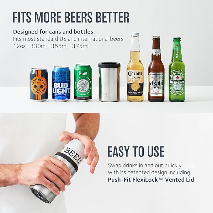 Huski Beer Cooler 2.0 | NEW | Premium Can and Bottle Holder | Triple Insulated Marine Grade Stainless Steel | Detachable 3-in-1 Opener | Works as a Tumbler | Best Gifts for Beer Lovers (Champagne)