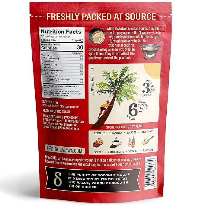 GULAJAWA Javanese Coconut Sugar 100% Pure Palm Sugar Caramel-Toffee Flavor for Coffee Lovers, Home Cooks, Chefs & Baking Enthusiasts. Use in Beverages, Desserts, Sauces & Seasoning Blends - 1lb.