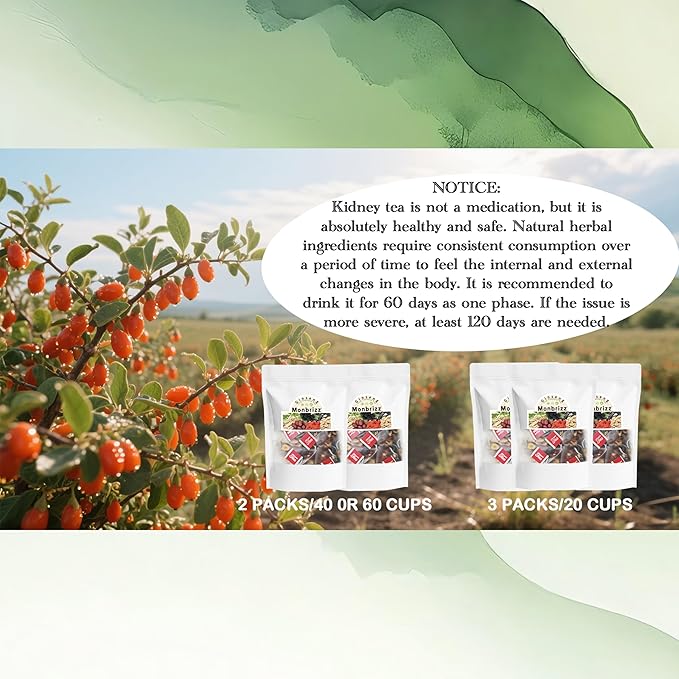 Monbrizz Kidney Tea Formula Ginseng Five Treasure Tea, for Men and Women, Natural Herbal Ingredients for Kidney Traditional Beverage Fruit Organic (40 Bag, Gram, 270.0)