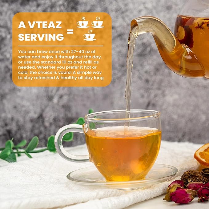 Vteaz Premium Morning C Loose Leaf Tea, 15 Bags - 45 Cups, Whole Fruit Organic Tea, Non-GMO Caffeine Free, Gluten Free, Natural Ingredients with Freeze-drying Technology, Vitamin C, Immune Support