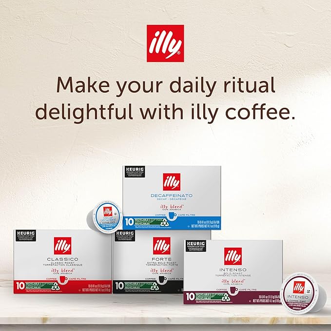 Illy Decaf Coffee K Cups - Compatible Pods for Keurig Coffee Maker - Classico Decaffeinated Roast - Mild & Balanced, Notes of Caramel - 10 Count (Pack of 6)
