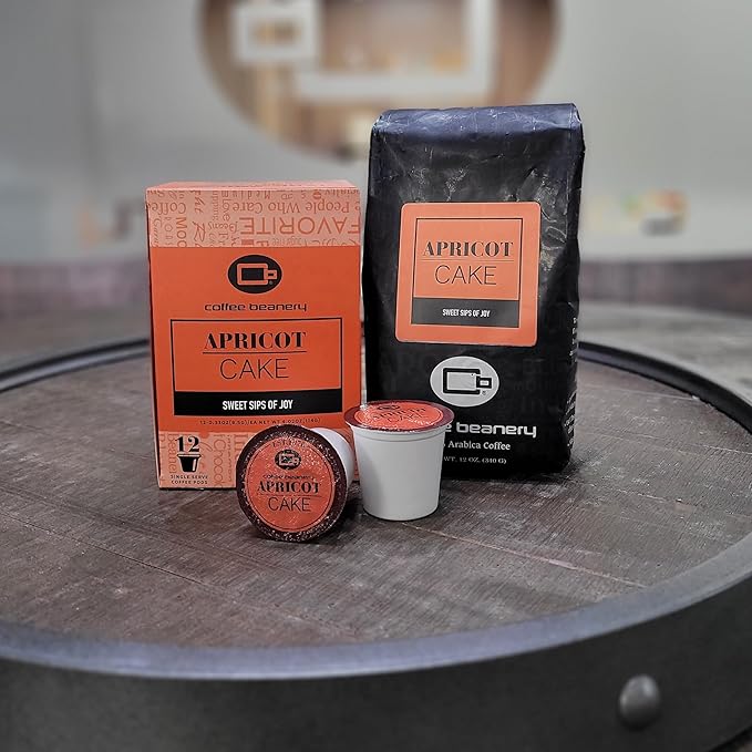 Apricot Cake Coffee by Coffee Beanery | Medium Roast Gourmet Flavored Coffee | Very Fine Ground 12oz