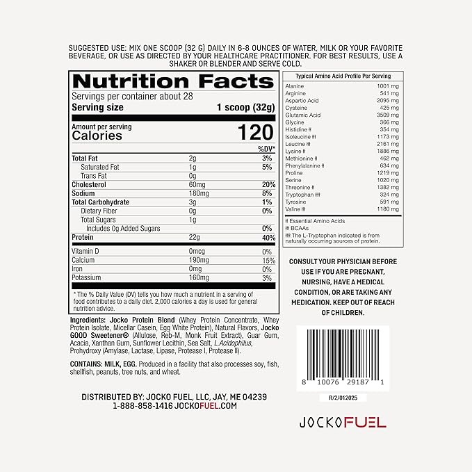 Jocko Mölk Whey Protein Powder - Keto, Probiotics, Grass Fed, Digestive Enzymes, Amino Acids, Low Sugar Monk Fruit Blend - Muscle Recovery & Growth (31 Servings (Pack of 1), Gingerbread Cookie)
