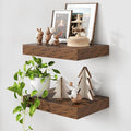 12 Inch Deep Floating Shelves | 16 Inch Brown Floating Shelves Set of 2 | 16W x 12D Rustic Shelves for Wall | Deep Wood Shelves for Living Room Bathroom Kitchen Bedroom