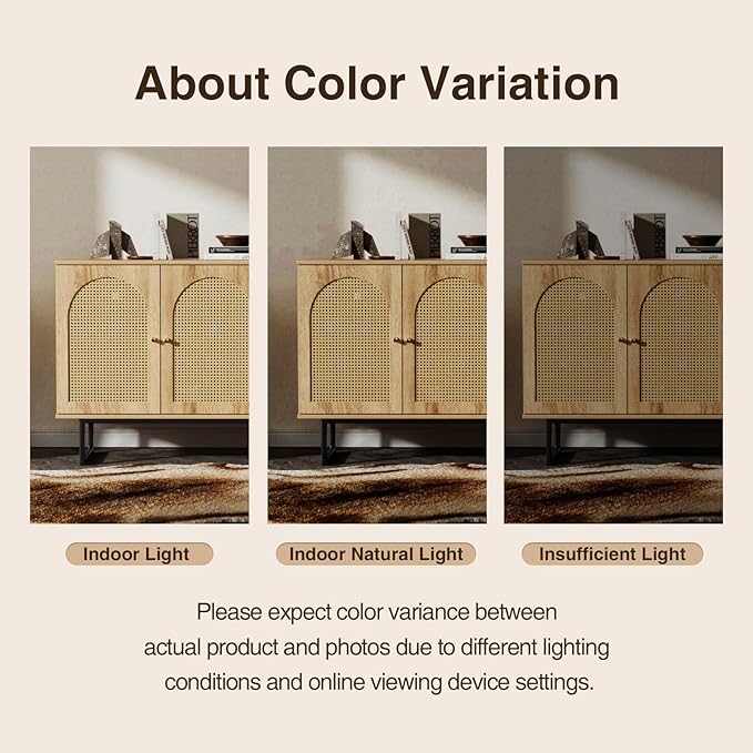 Vabches Sideboard Buffet Cabinet with Rattan Doors, 2 Doors Accent Sideboard Cabinet, Coffee Bar Cabinet with Metal Legs for Living Room, Hallway, Entryway Natural (Natural, 2 Doors)