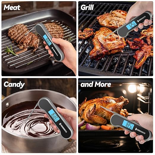 0.5 Sec Instant Read Meat Thermometer Digital with ±0.5℉ Precision, Food Thermometer for Cooking Kitchen Gadgets, Oven Grill Candy BBQ Essentials Accessories, Gifts for Him Dad Men Birthday, Grey