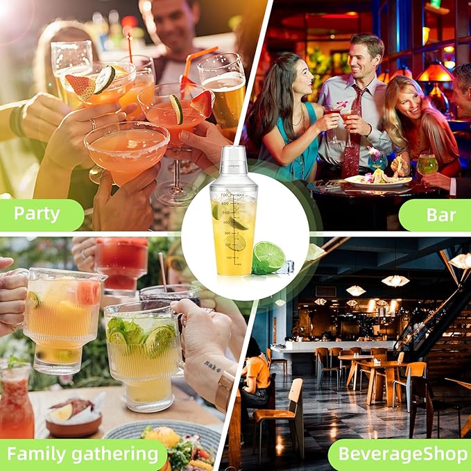 Plastic Boston Cocktail Shaker Set, 6 Pack 24oz Shatterproof Bartender Kit with Built-in Strainer Lids, Travel Bar Tools for Beginners, Mixing Martinis, Margaritas (700ML-A, 6 pack)