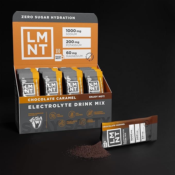 LMNT Zero Sugar Hot Chocolate or Coffee Mixer - Chocolate Caramel Salt | Drink Mix | 30-Count