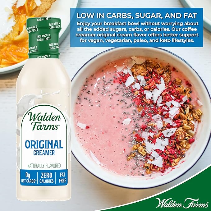 Walden Farms Original Coffee Creamer – Zero Calorie, Fat-Free, Sugar-Free, Low Carb, Keto-Friendly, Dairy-Free, Vegan – 2-Pack, 12 oz Bottles