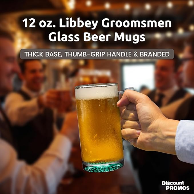 12 Libbey Beer Mugs Set, 12 oz. - Groomsmen Glassware - Green